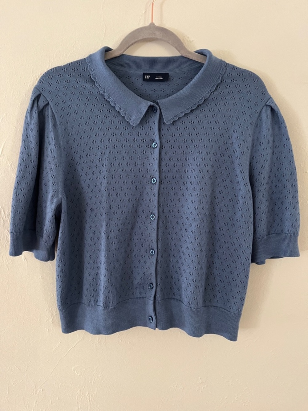 GAP Perforated Knit Button-Up Cardigan - Blue Size Large 100% Cotton NWOT